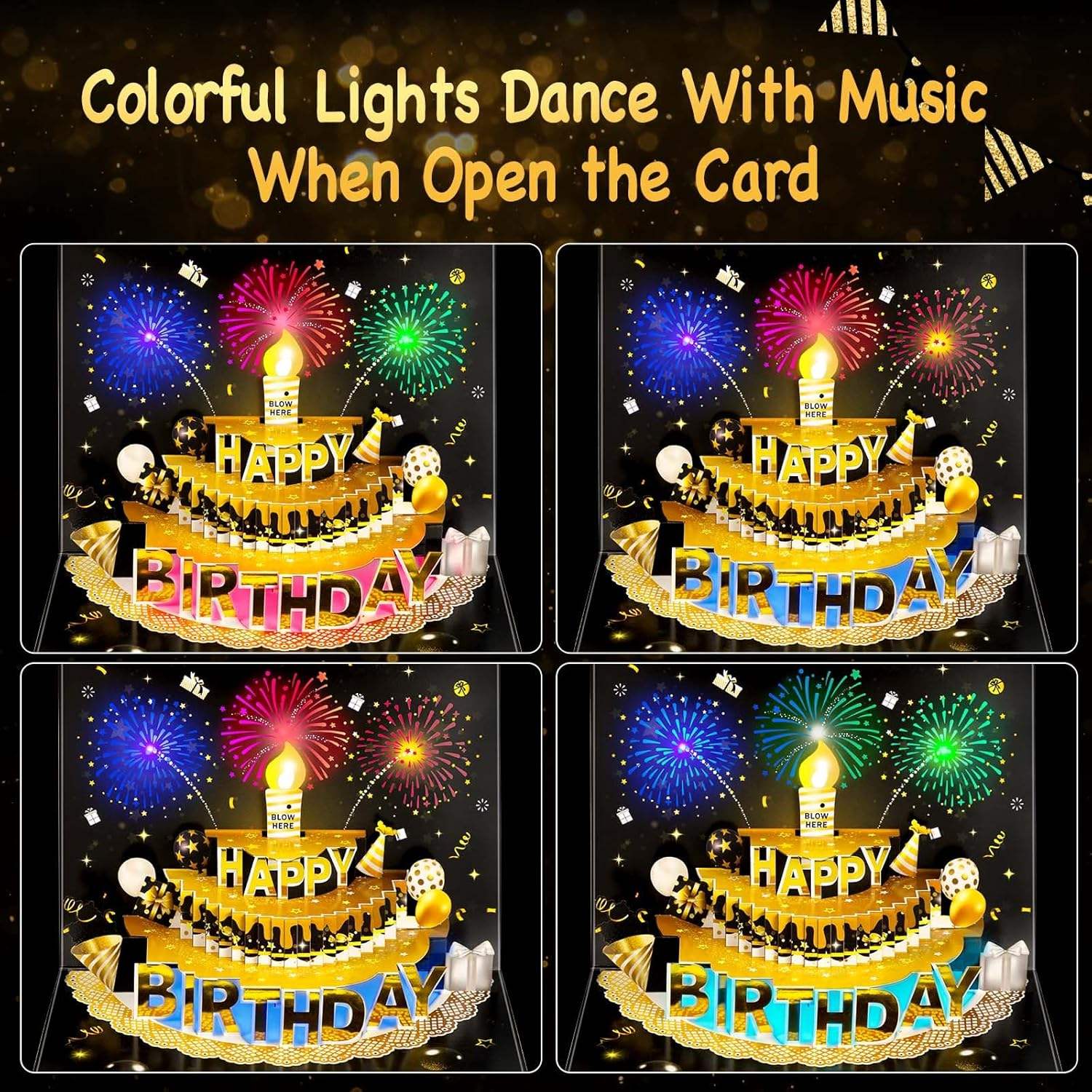Light Music Up carte cadeau gâteau carte d'anniversaire heureux avec enveloppe