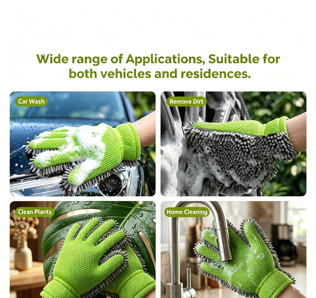 Gants de lavage de voiture à 5 doigts de Chenille épais
