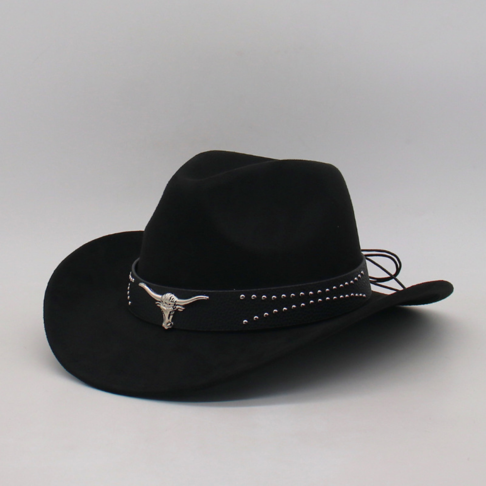 Chapeau rétro Western Cowboy avec boucles décoratives en corne - Casquette en cuir pour parents et enfants