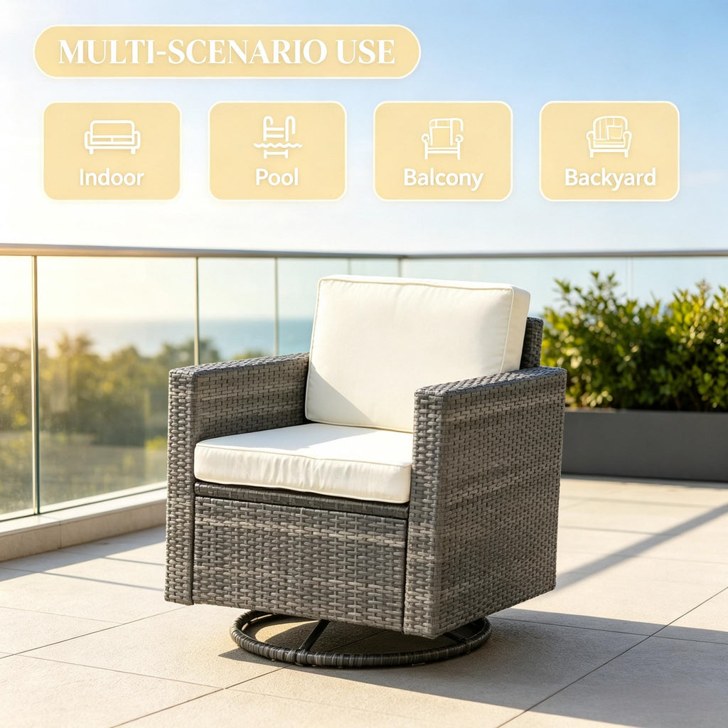 Crème blanc PE Wicker Outdoor Swivel Rocker - 360degré Patio Glider chaise pour porch