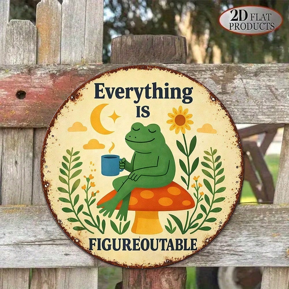 Vieille grenouille Champignon Panneau rond 8x8in Mignon Agritourisme Wall Decor