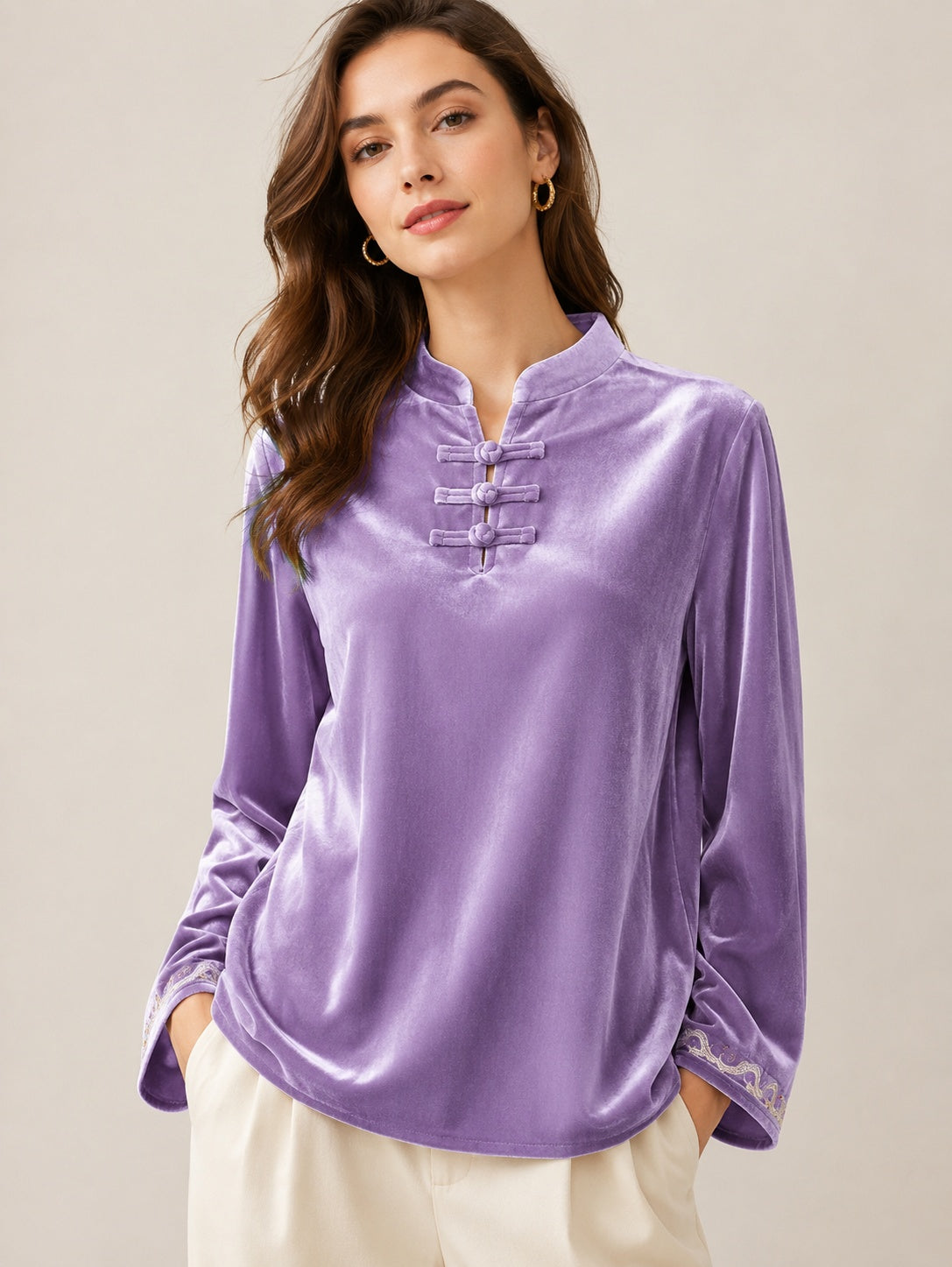Sexy long-sleeved velvet top