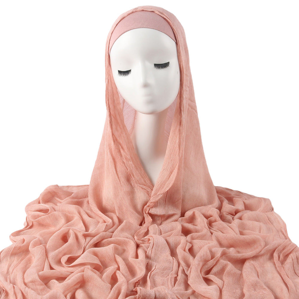 Femmes Solid-couleur plissé Faux Hijab