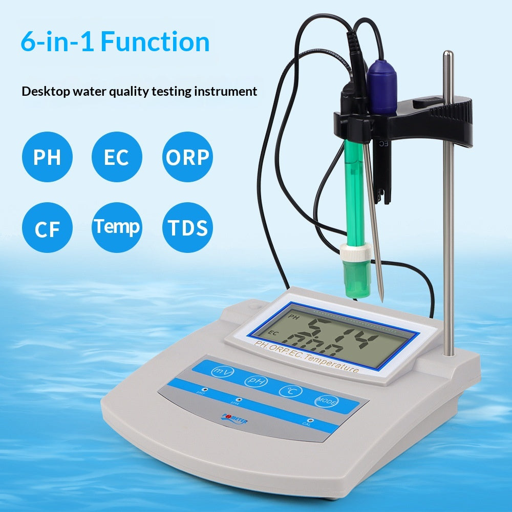 Écran numérique de bureau Température 6-en-1 PH Meter Testeur de qualité de l'eau