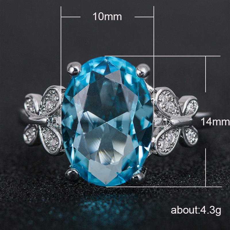 Grandeur Sea Blue Zircon Ladies Ring Simple Bow Ring Ring