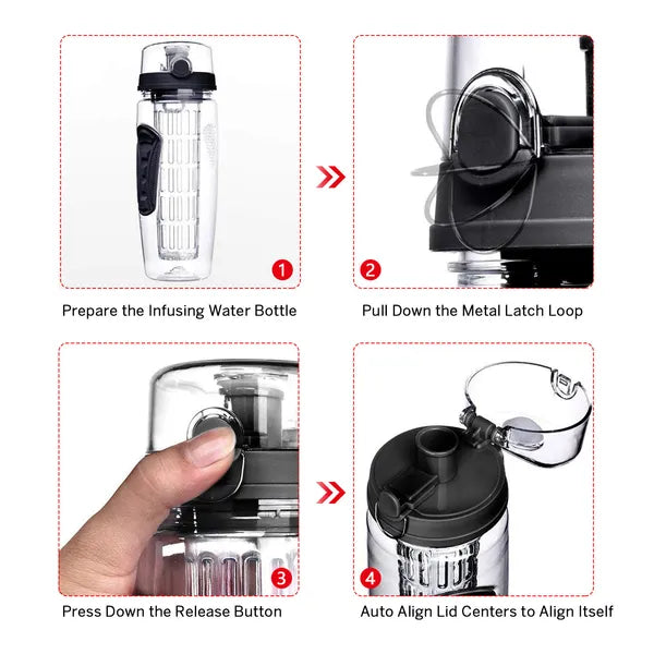 Fruit Infuseur bouteille d'eau 32OZ Juice Shaker Sport W& Flip Top Grips antidérapants pour off