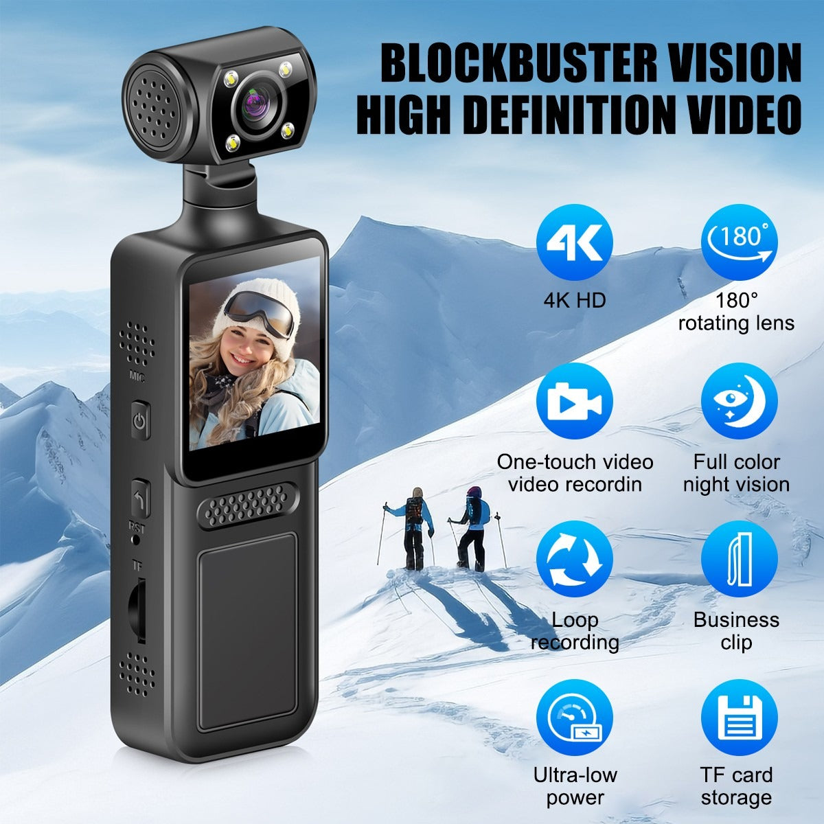 HD 4K Pocket Action Camera Rotation WiFi Vlog Caméscope Sports portables DV