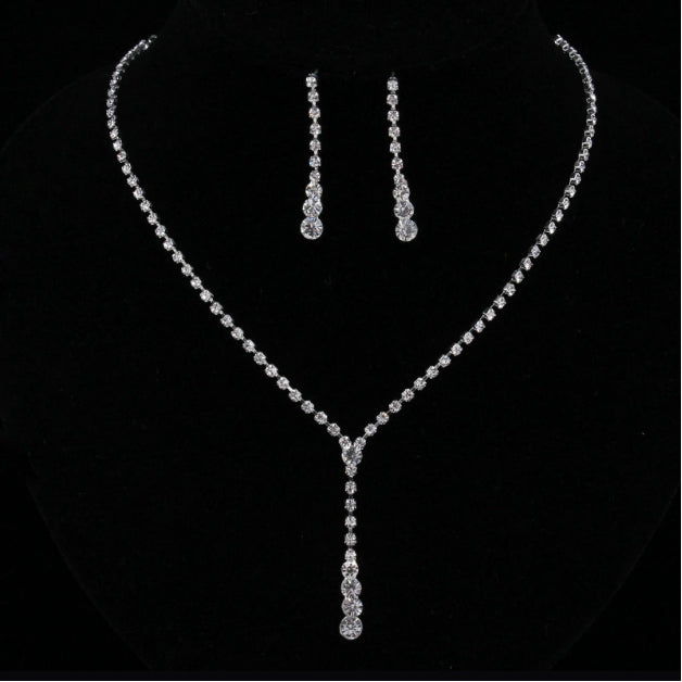 C192 Europe mariée simple Strass Collier oreille costume 2 pièces de bijoux de mariage pull