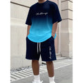 Gradient Lettre 3D numérique impression T-shirt et shorts ensemble hommes tendance motif deux pièces Outf