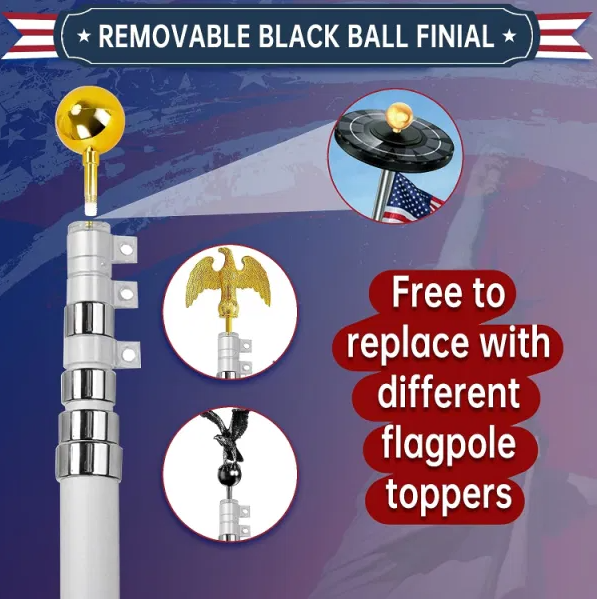 Aluminum flagpole with American flag and ball