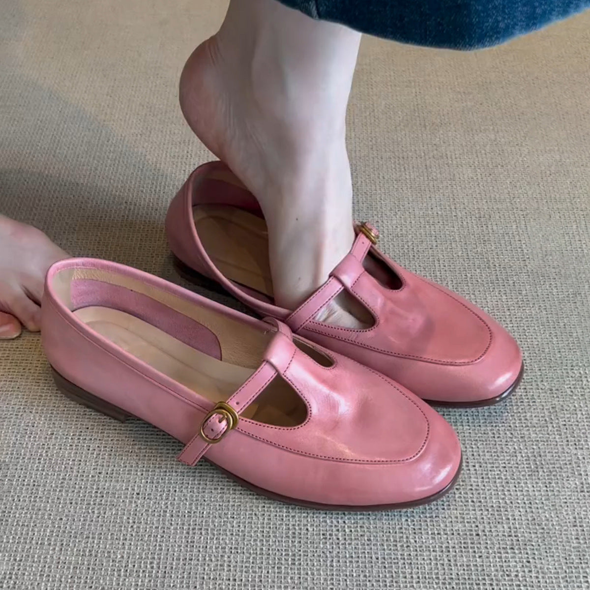 Femmes Retro T-Strap Slip-on Chaussures
