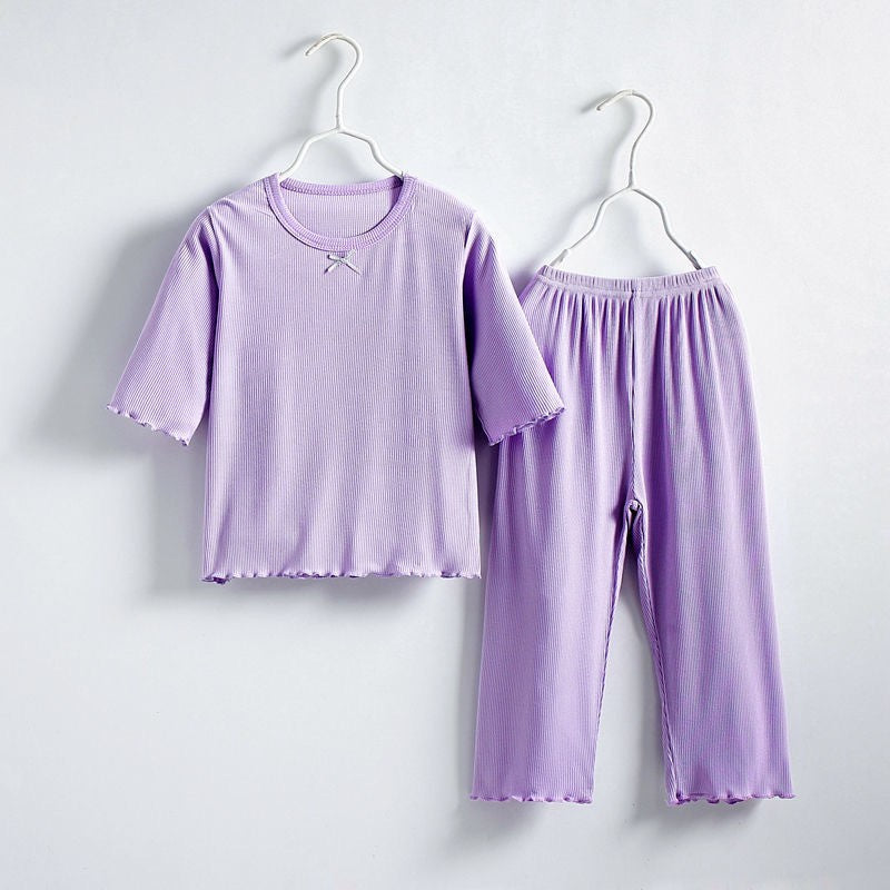 Top et pantalons de pajama en soie glacée pour filles
