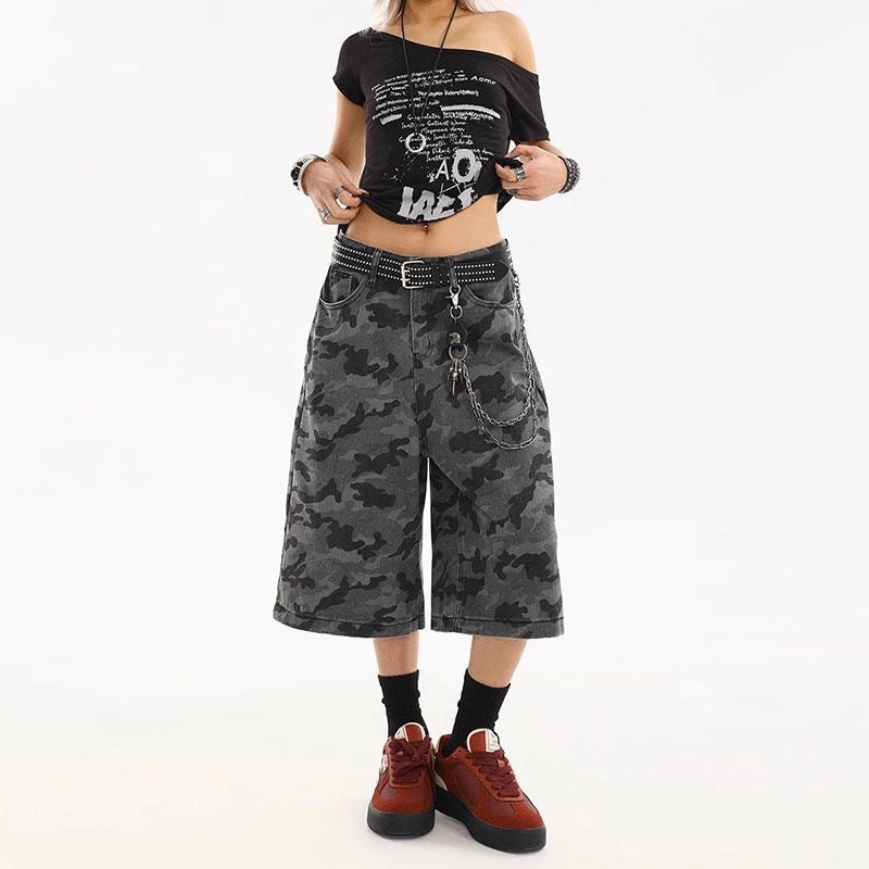 Short de denim retro Camouflage pour femmes
