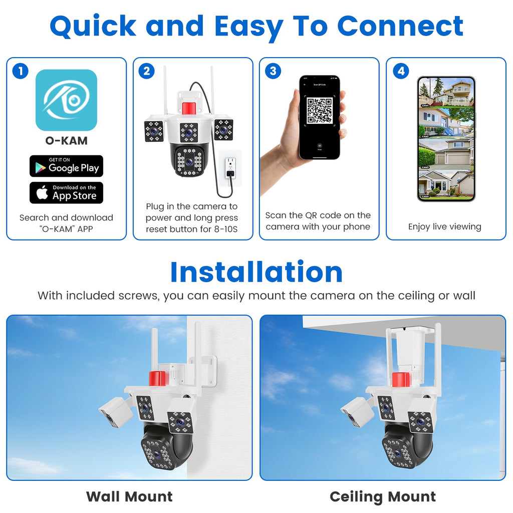 1080P HD 4-Lens Caméra de sécurité 360 Degree Voir WiFi Pan & Tilt Caméra de surveillance Avec F