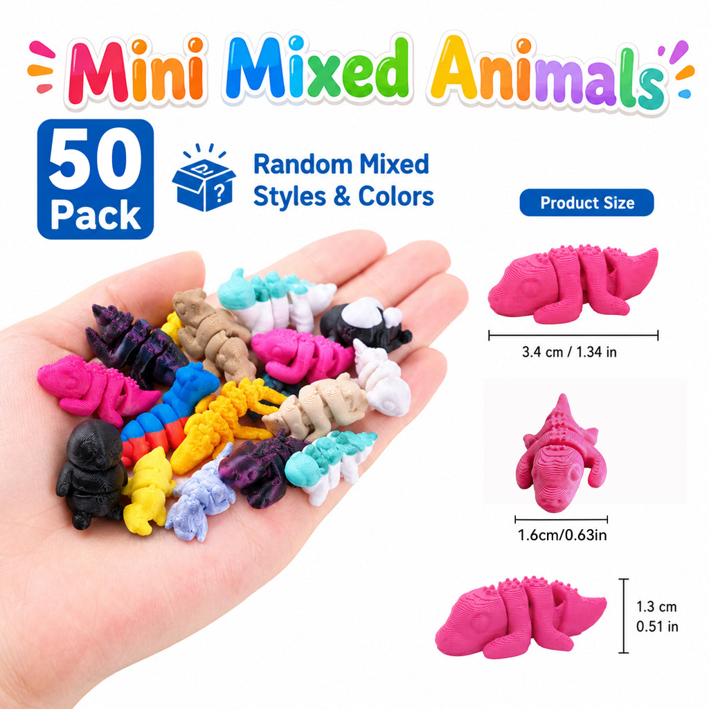 50 Pack Mini animaux mixtes imprimés 3D
