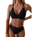 Ensemble de bikini double bracelet noir pour femmes