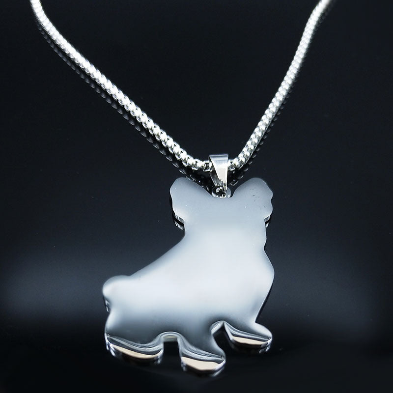Collier pendentif bulldog français mignon en acier inoxydable à huile noire pour les femmes