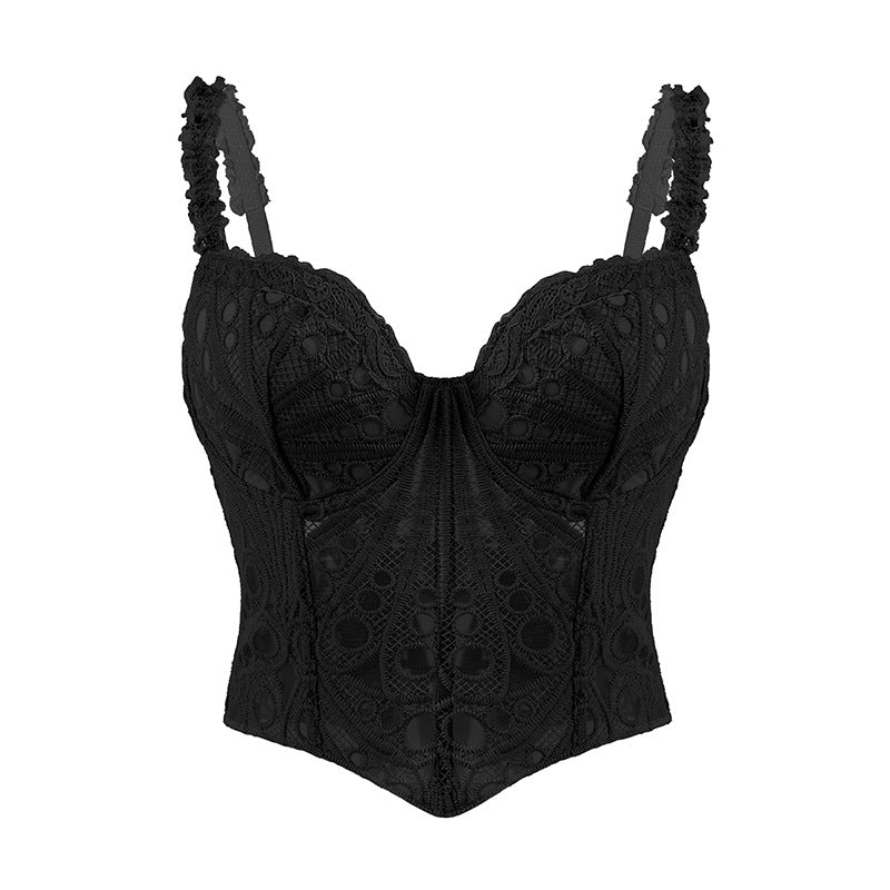 Cut Out Corset Chest Vest Asymétrique Floral Retro Français