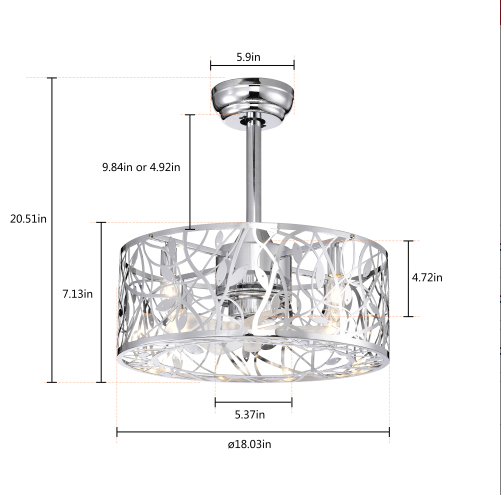 18'' Décor vers l'avant vers l'envers 5 lampes de plafond de lames