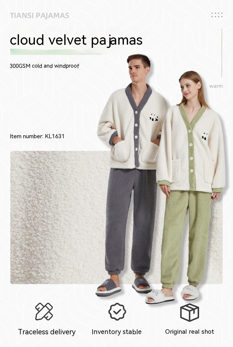 Couple Pyjamas Femmes Coral d'hiver polaire épais vêtements occasionnels demi velours bande dessinée