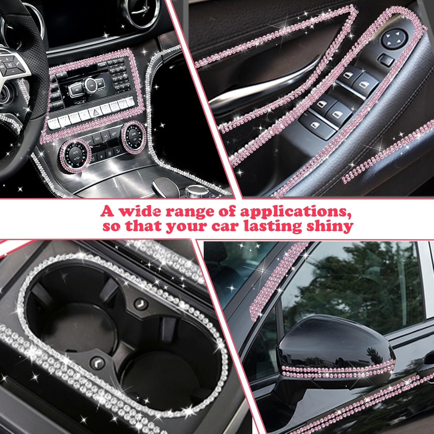 Kit d'intérieur de voiture 2 pièces avec Stickers Filet de Strass Shiny Et 1 pièce Bling Se