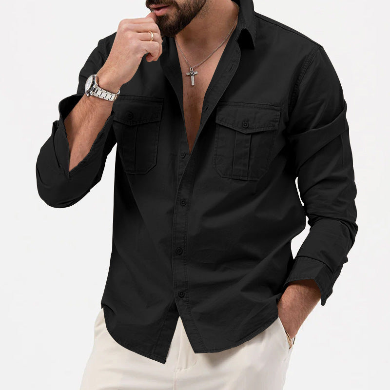 Hommes Multi Pocket Casual manches longues chemise