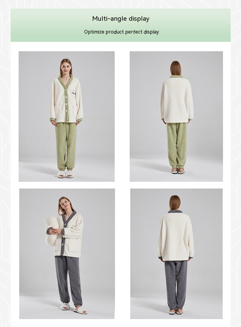 Couple Pyjamas Femmes Coral d'hiver polaire épais vêtements occasionnels demi velours bande dessinée