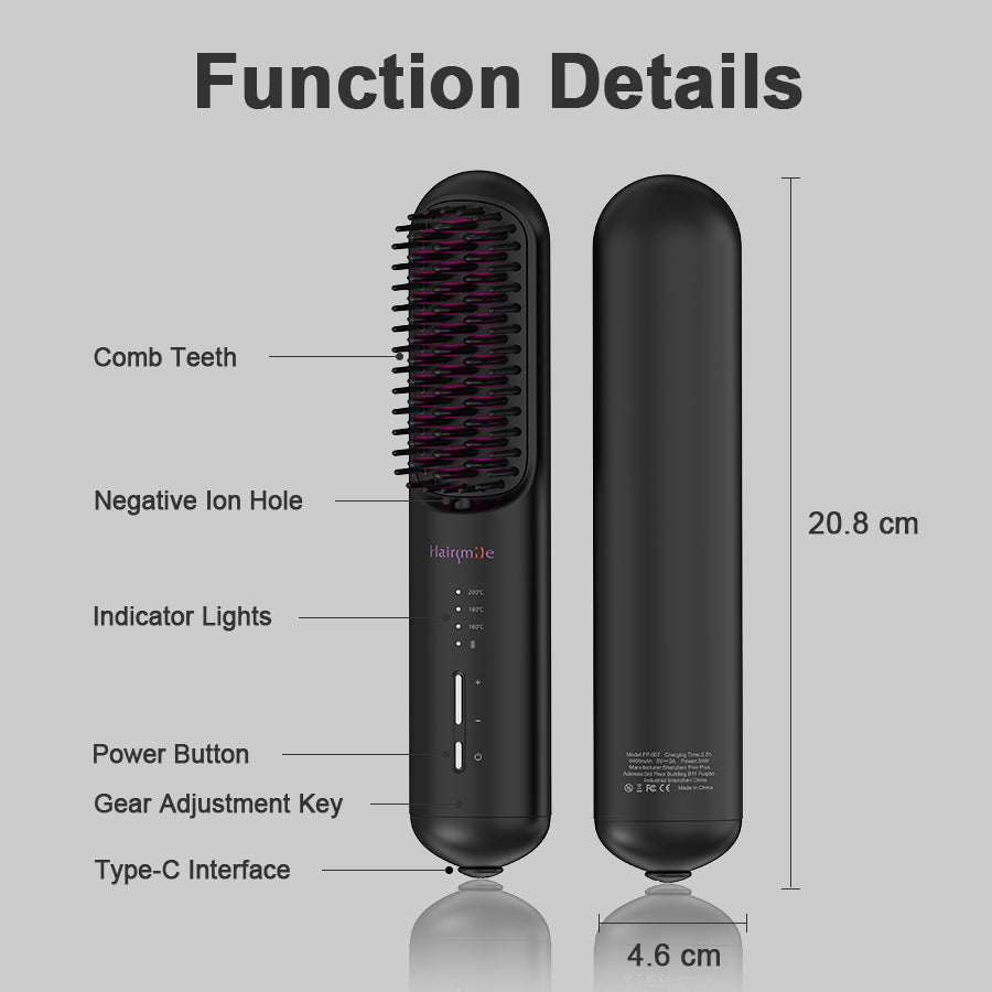 Portable USB sans fil rechargeable hommes barbe brosse de redresseur de cheveux sans fil Mini 2 en 1