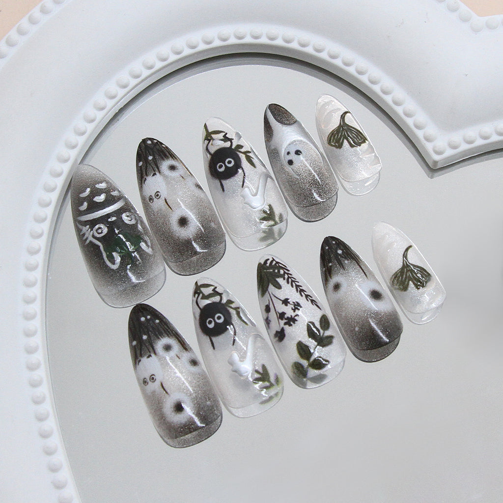 24Pcs Forest Style 3D Embossed Cat Eye Press sur les ongles