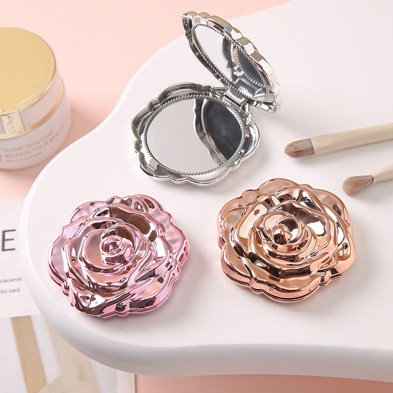 Miroir pliable portable avec motif rose électroplaqué