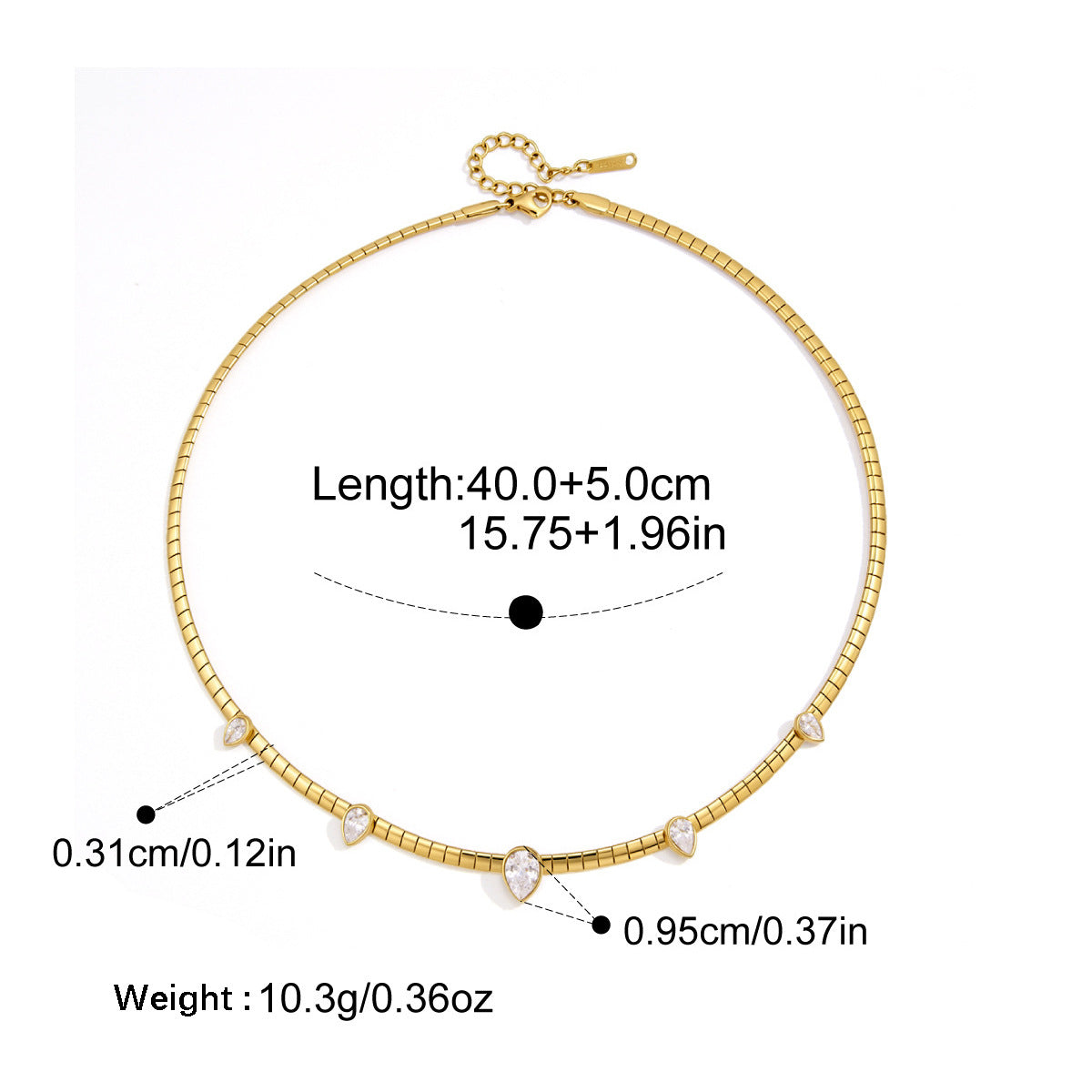 Collier en acier inoxydable à ressort étroit Zircon Snake Bone
