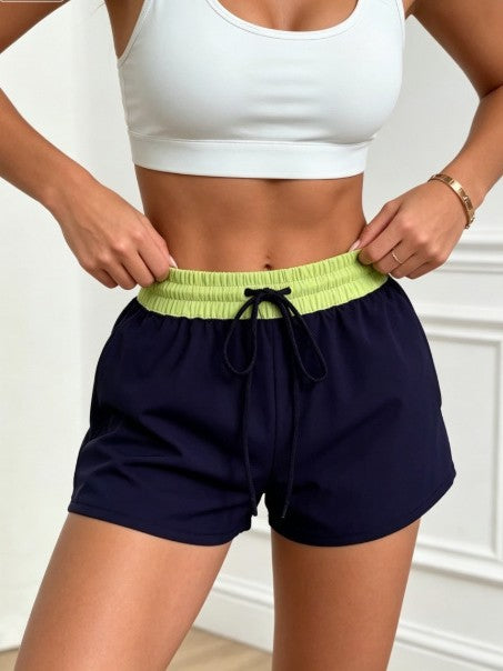Couleur Block Waistband Drawstring Athletic Shorts