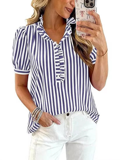 Chemise à manches courtes à manches courtes à manches courtes avec boutons en V-Neck