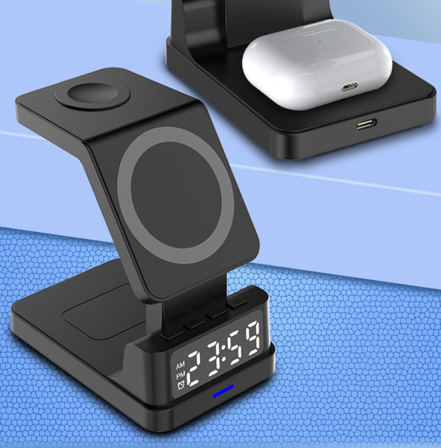 Chargeur magnétique sans fil 3-en-un 15W avec horloge