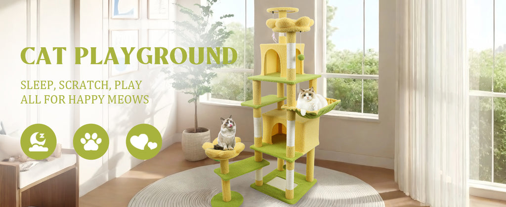 Arbre de fleurs de 71 pouces avec grand condo coussin de fleurs amovible et hamac jaune