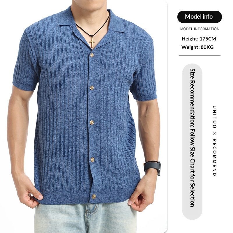 Vieux style d'argent hommes Lapel Ice Silk POLO Knit Cardigan