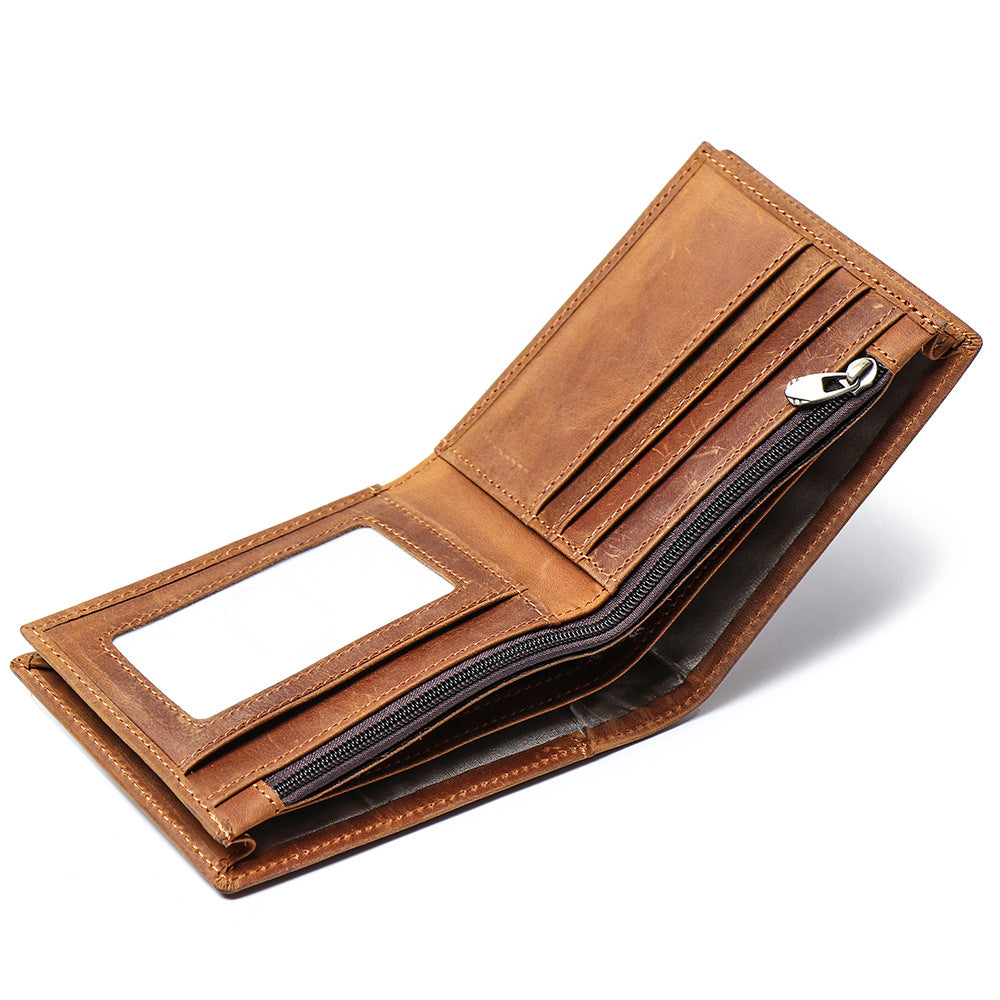 Porte-monnaie court homme de style nouveau fabriqué à partir de Cowhide plein grain avec plusieurs fentes de cartes