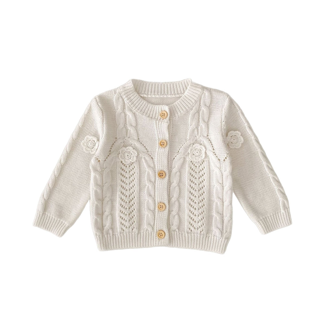 Bébé fille main au Crochet Fleurs Twist tricot Veste en coton pur