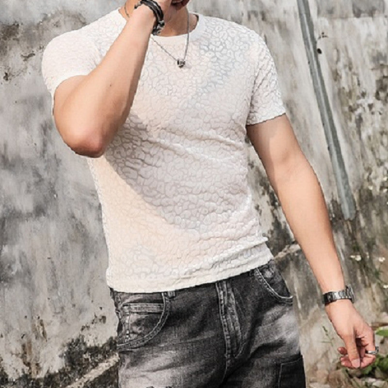 T-shirt en soie de glace en velours d'or pour homme Respirant manches courtes à col rond