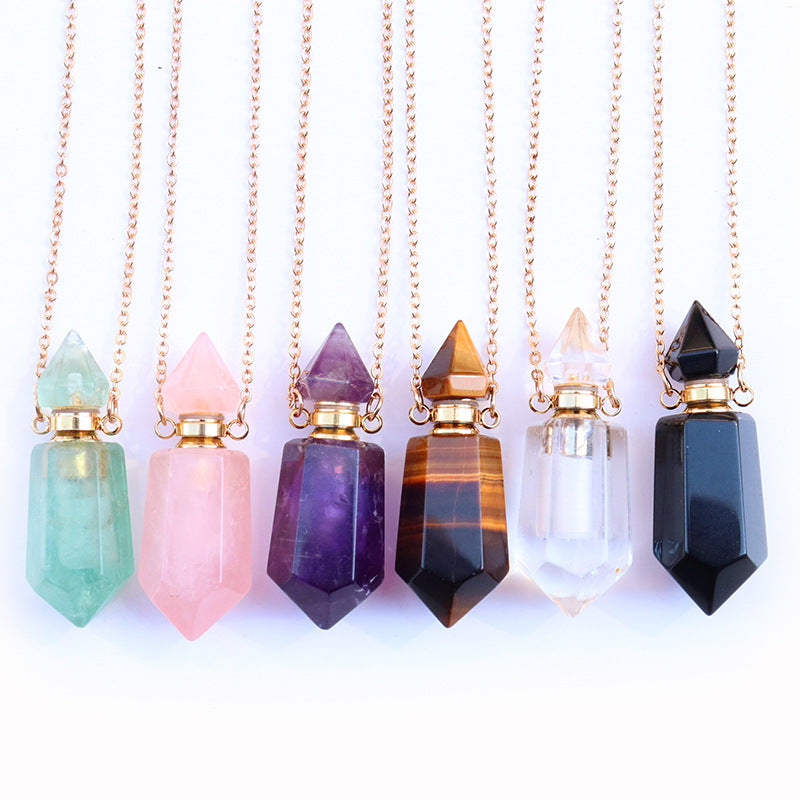 Pendentif de chaîne de bouteille de parfum en cristal naturel