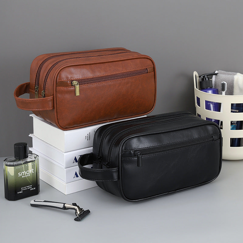 Sac cosmétique Voyage Portable double couche en cuir PU pour hommes