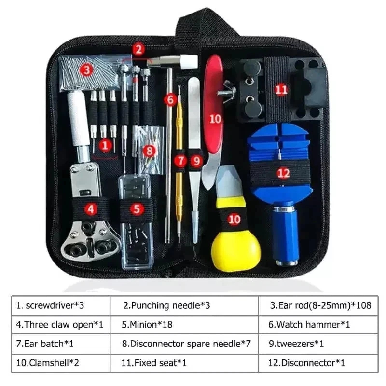 147PCS Kit d'outils de réparation de montres Déchiqueteuse de cas de retour Spring Pin Bars Watchmaker