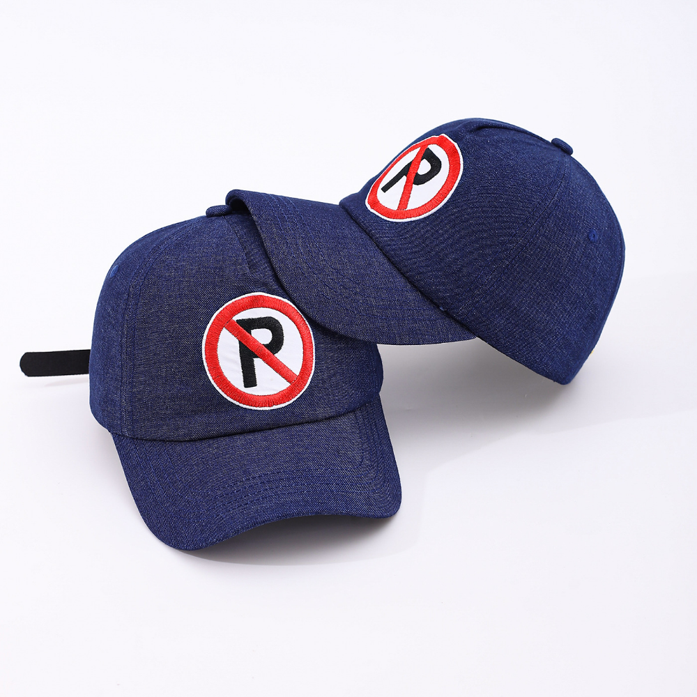 Interdiction P Pas de panneau de stationnement Broded Denim Baseball Cap - American Retro réglable B