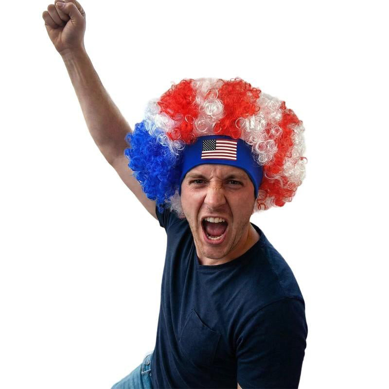 Red White Blue Fan Wig pour la Coupe du Monde