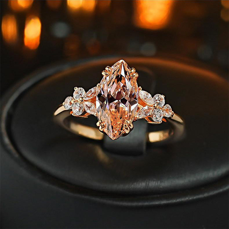 2 Carat Paraiba Morganite Orange Sparkling Marquise Zircon bague ouverte pour les femmes