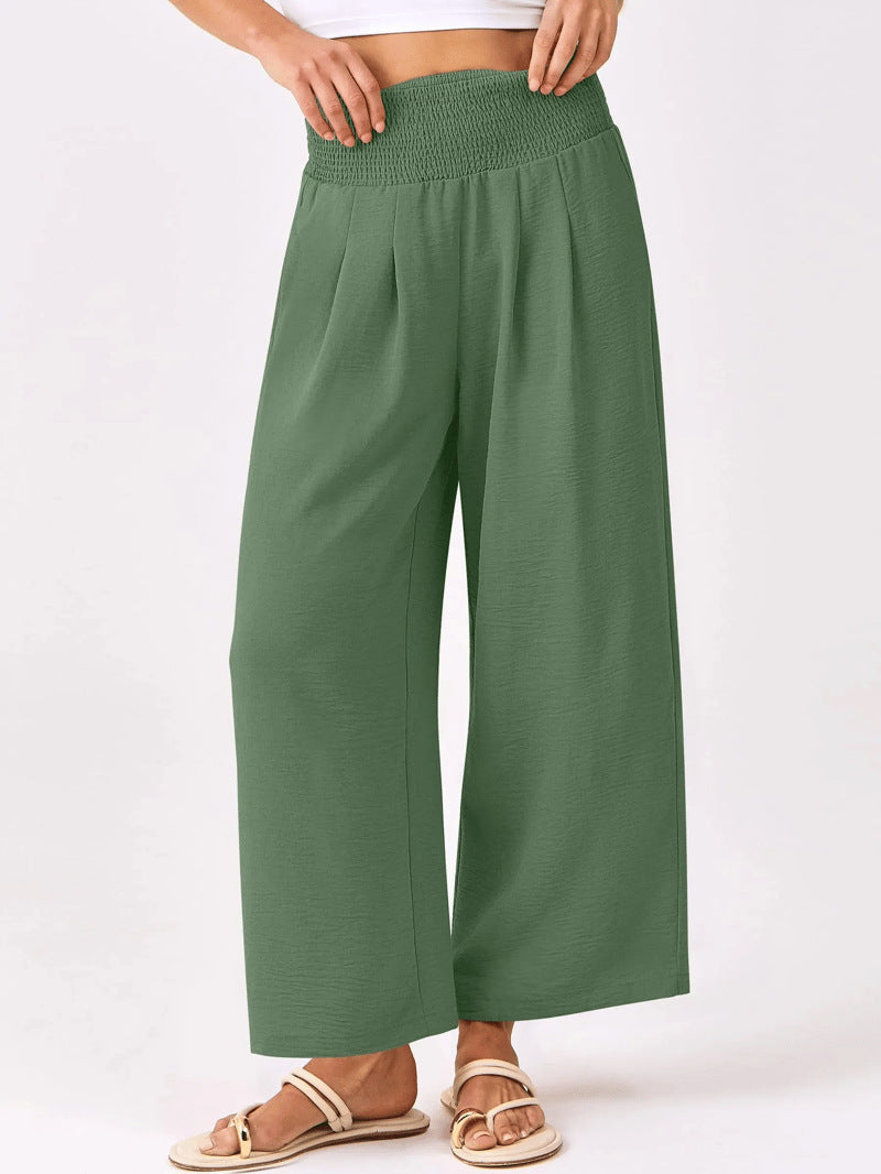 Printemps et automne Couleur solide Pantalons de femmes broyés haute taille taillés droit-leg Casual