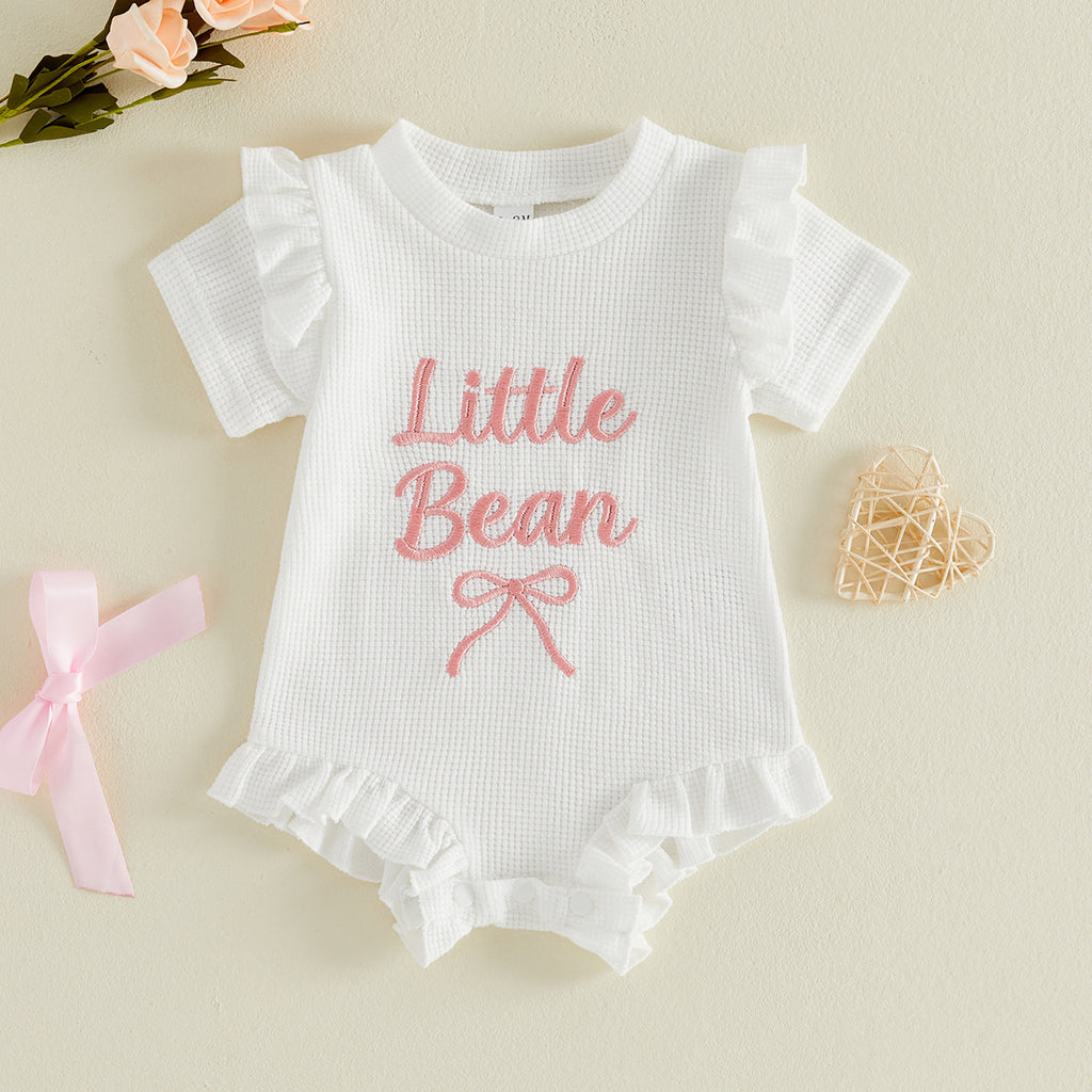Letter-print pour filles Waffle-knit Romper