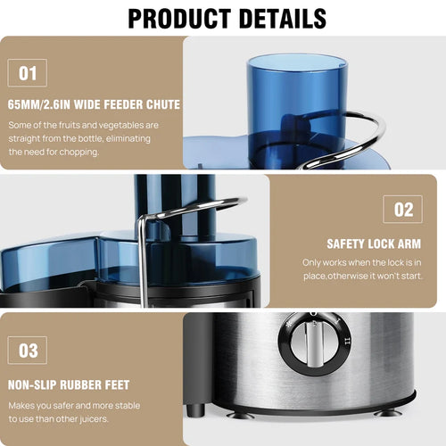 1000W Juicer machine entier fruits et légumes extrait de jus acier inoxydable