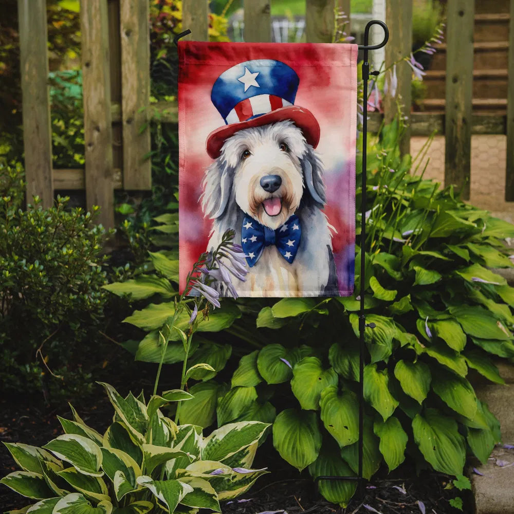 Ancien anglais Sheepdog Patriotique American Garden Flag Mailbox Flag Drapeau décoratif Banne