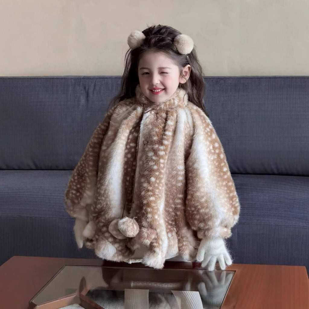 Filles Fawn Deer Ultra-Soft Long-Pile Quilted Warm Coat